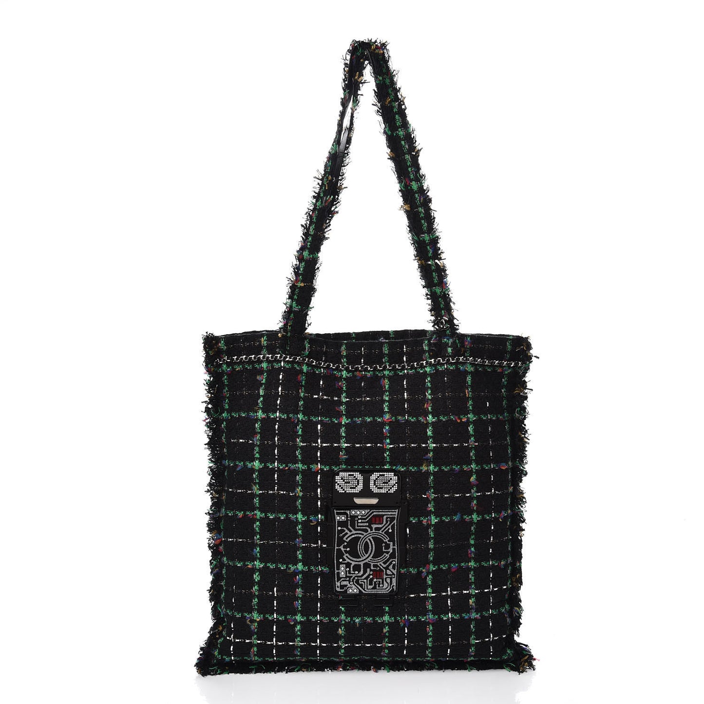 Tweed Resin Strass Large Robot Shopping Bag Black