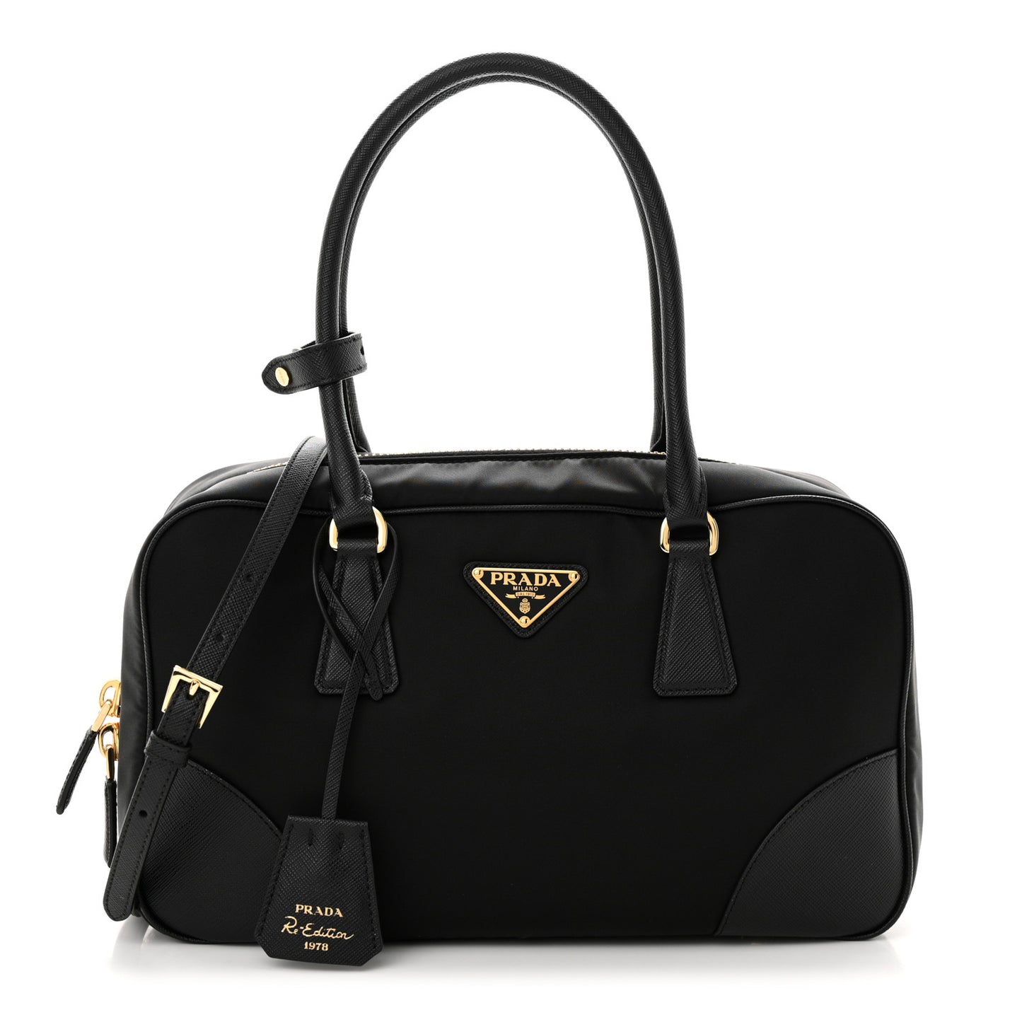 Re-Nylon Saffiano Medium Re-Edition 1978 Two Handle Bag Black