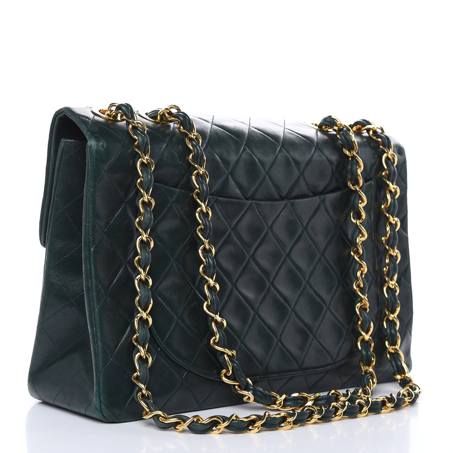 Lambskin Quilted XL Jumbo Single Flap Green
