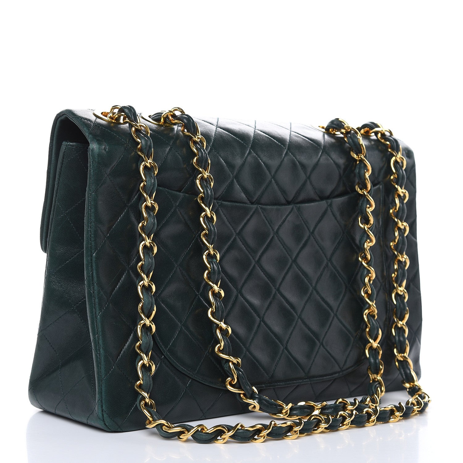 Chanel Lambskin Quilted XL Jumbo Single Flap Green 3 of 18