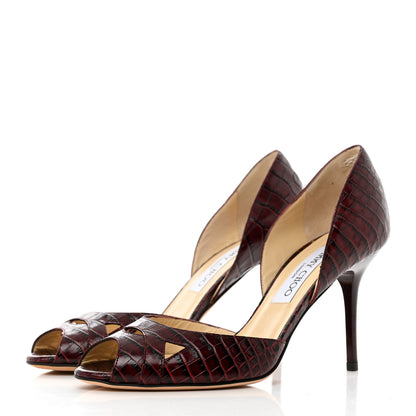 Jimmy Choo Calfskin Crocodile Embossed Pumps 35.5 Burgundy 3 of 7
