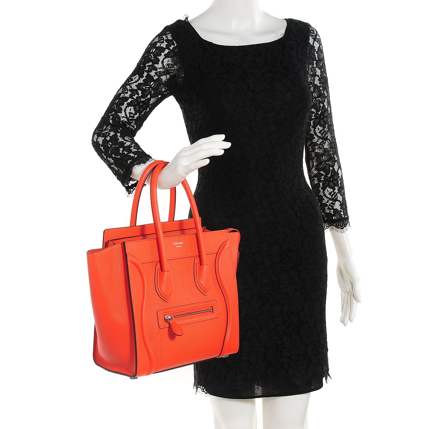 Celine Drummed Calfskin Micro Luggage Vermillion 2 of 8