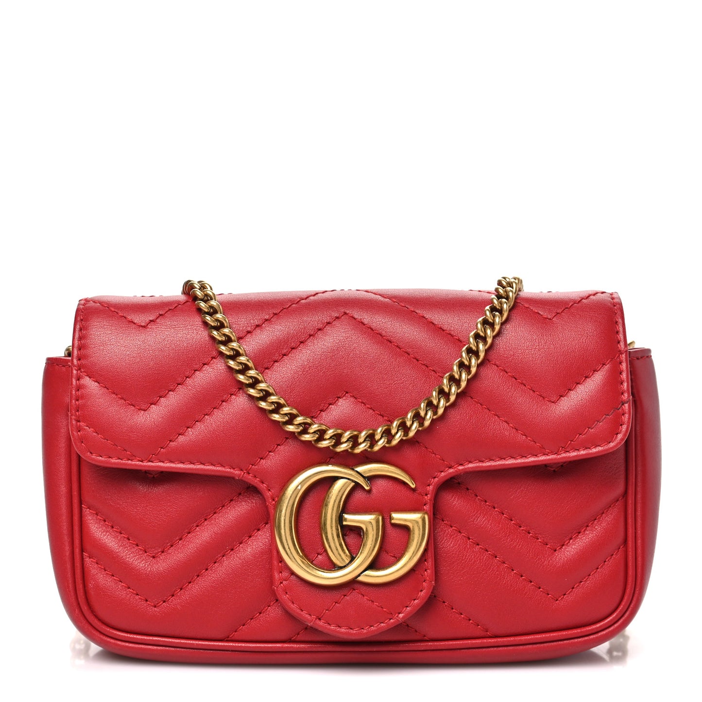 Calfskin Matelasse Super Mini GG Marmont Shoulder Bag Hibiscus Red