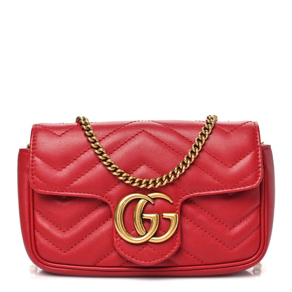 Gucci Calfskin Matelasse Super Mini GG Marmont Shoulder Bag Hibiscus Red 1 of 10