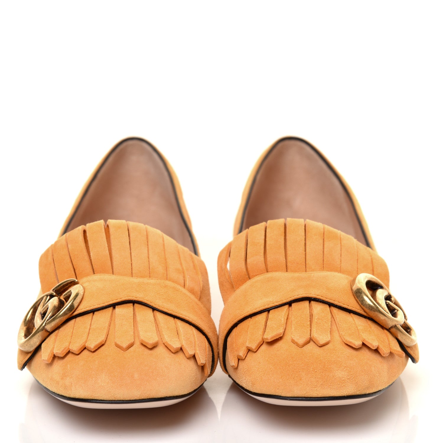 Gucci Kid Scamosciato GG Marmont Fringe Flats 37.5 Crystal Copper 2 of 10