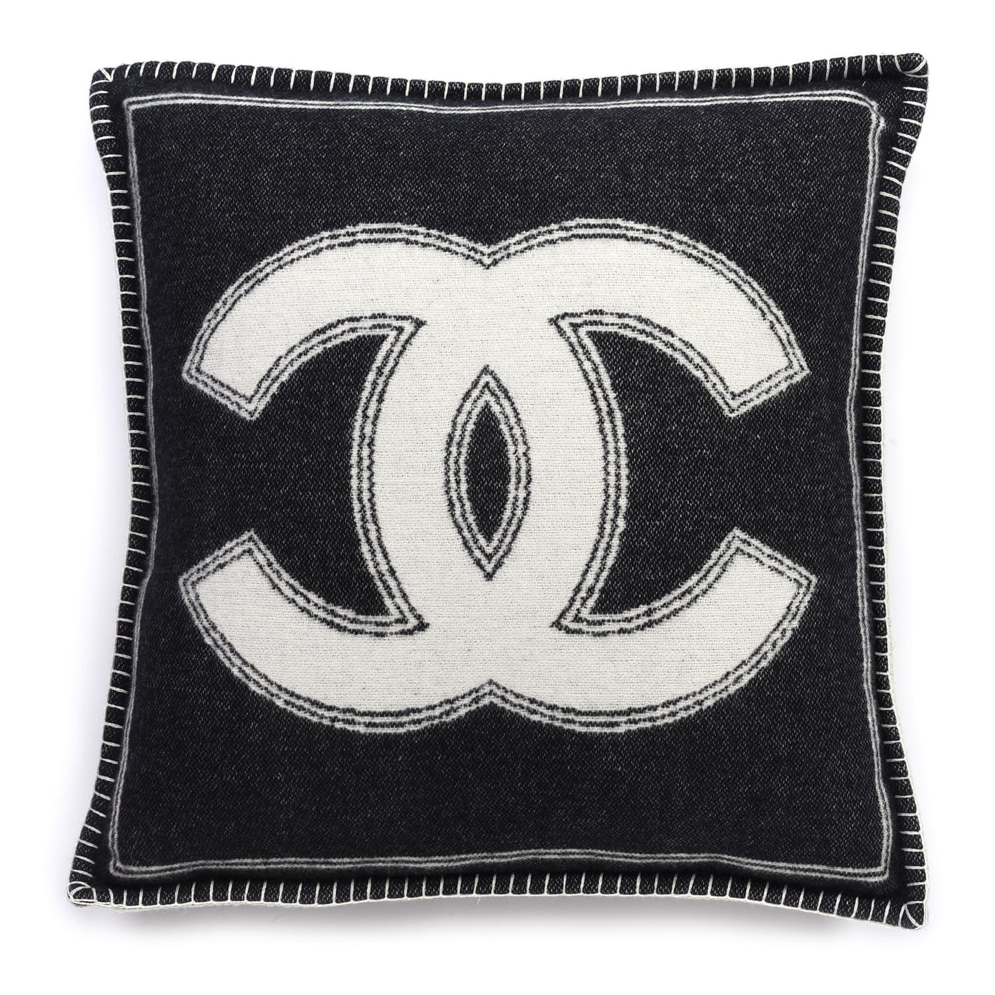 Merino Wool Cashmere CC Pillow Black White