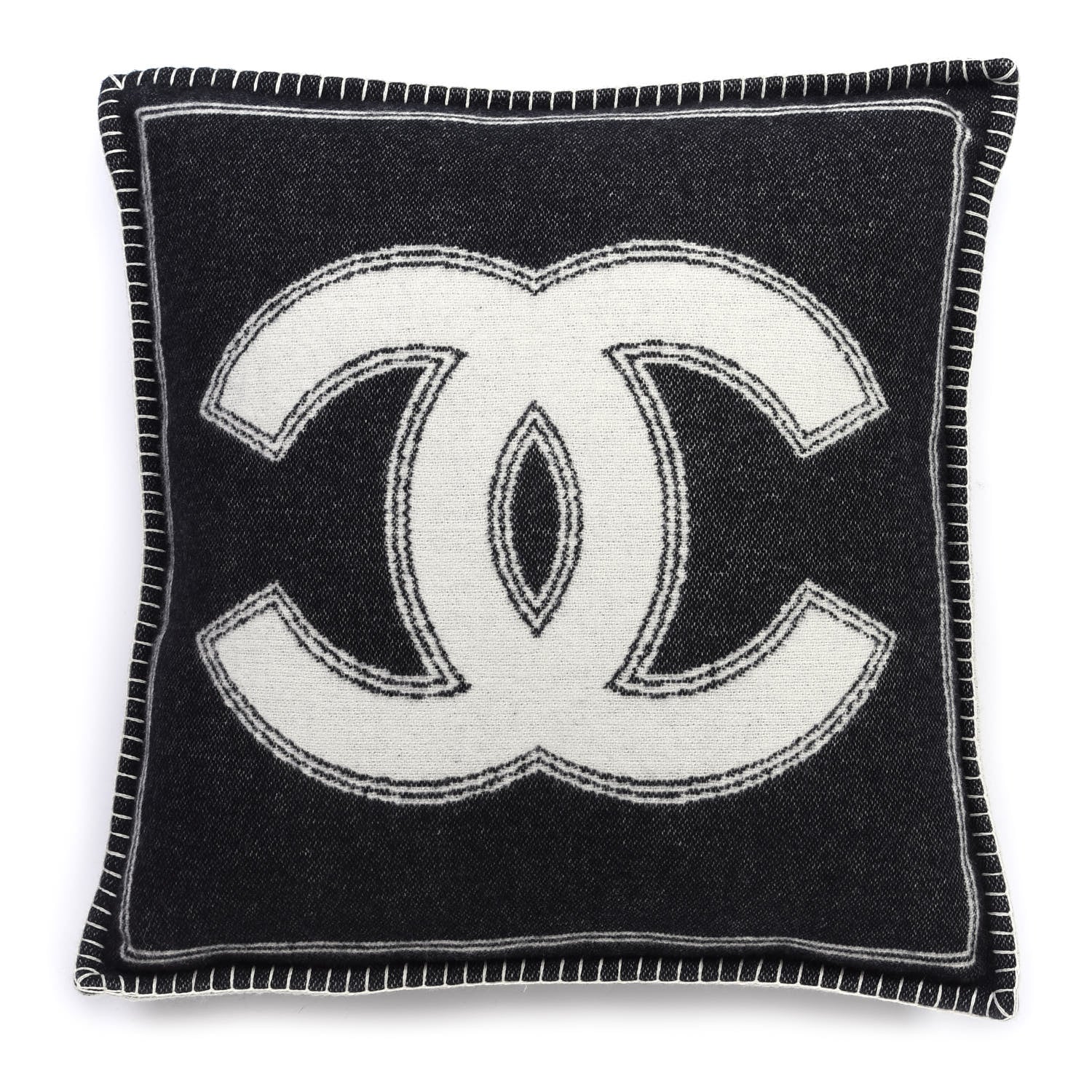 Chanel Merino Wool Cashmere CC Pillow Black White 1 of 3