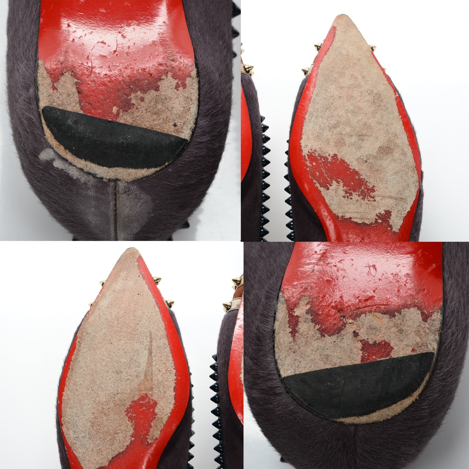 Christian Louboutin Pony Hair Malabar Spiked Flats 37.5 Grey Multi 11 of 11