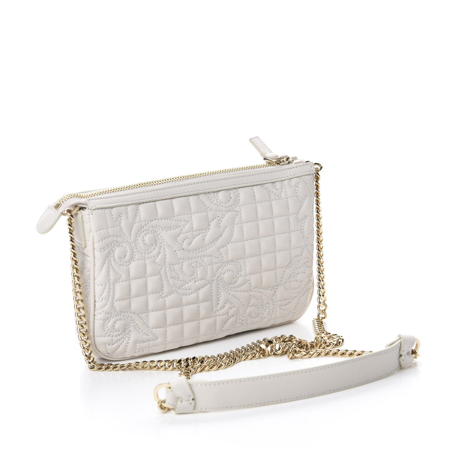 Versace Nappa Barocco Quilted Vanitas Chain Crossbody Bag White 3 of 10