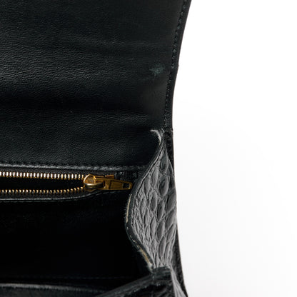 Balenciaga Shiny Calfskin Crocodile Embossed Small Hourglass Top Handle Bag Black 13 of 16