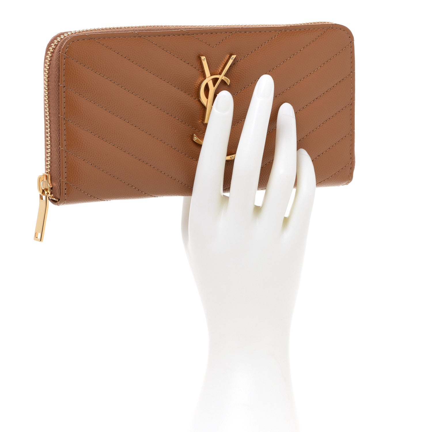 Saint Laurent Grain De Poudre Matelasse Chevron Monogram Zip Around Wallet Naturel Dark 2 of 7