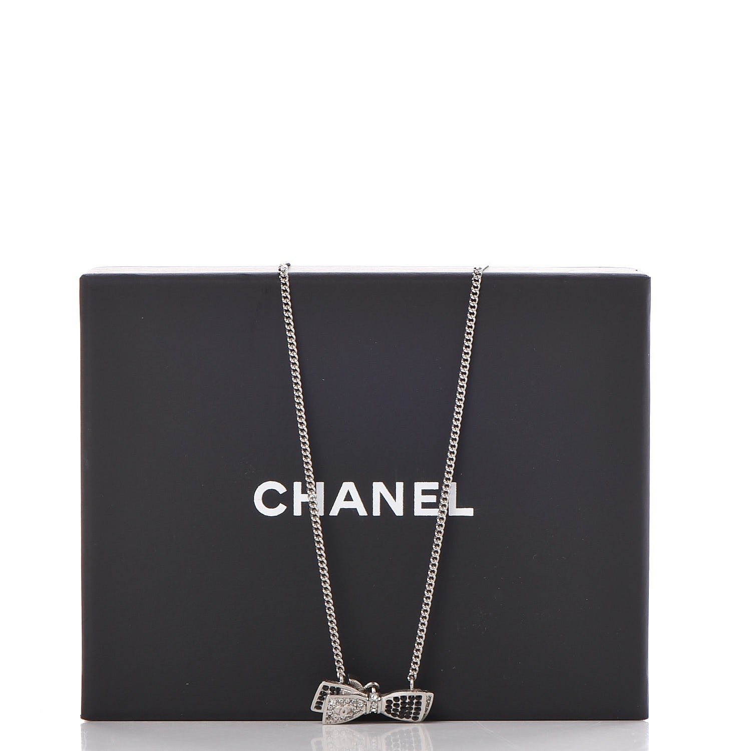 Chanel Crystal CC Bow Necklace Silver Black 7 of 7