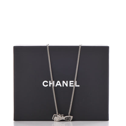 Chanel Crystal CC Bow Necklace Silver Black 7 of 7