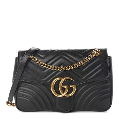 Gucci Calfskin Matelasse Medium GG Marmont Shoulder Bag Black 1 of 8