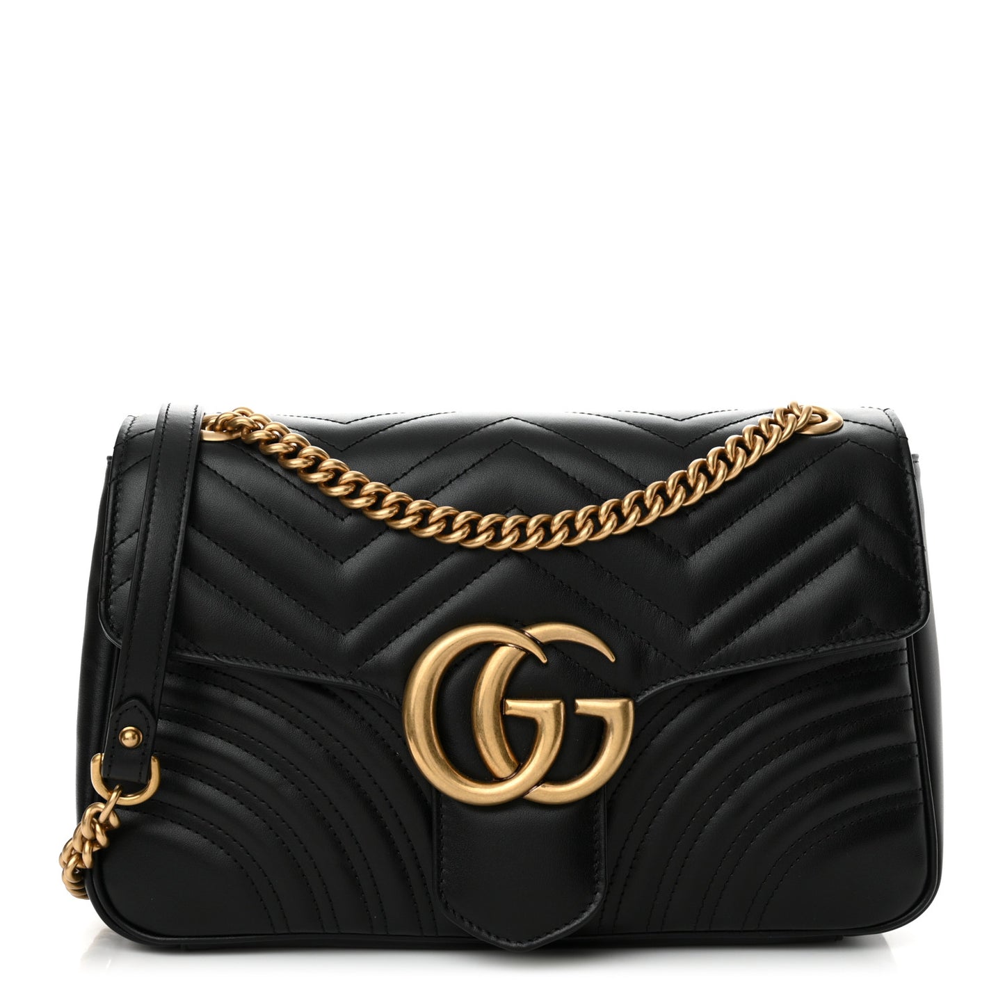 Calfskin Matelasse Medium GG Marmont Shoulder Bag Black
