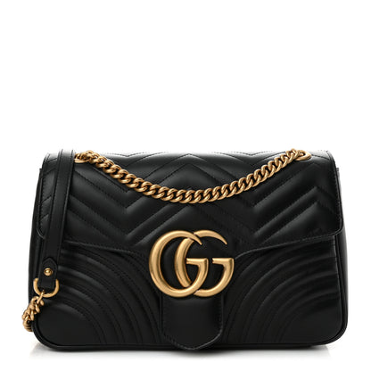 Gucci Calfskin Matelasse Medium GG Marmont Shoulder Bag Black 1 of 11