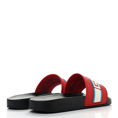 Gucci Rubber Stripe Mens Pool Slide Sandals 6 Poppy Azur Ecru 4 of 8