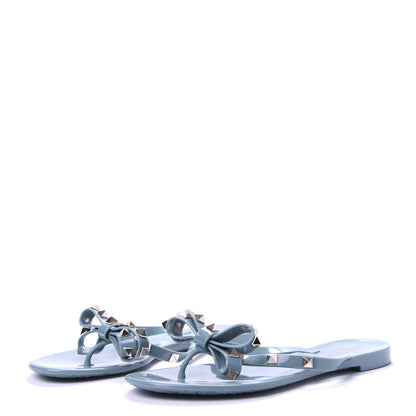 Valentino Garavani PVC Jelly Rockstud Bow Thong Sandals 37 Aqua 3 of 9