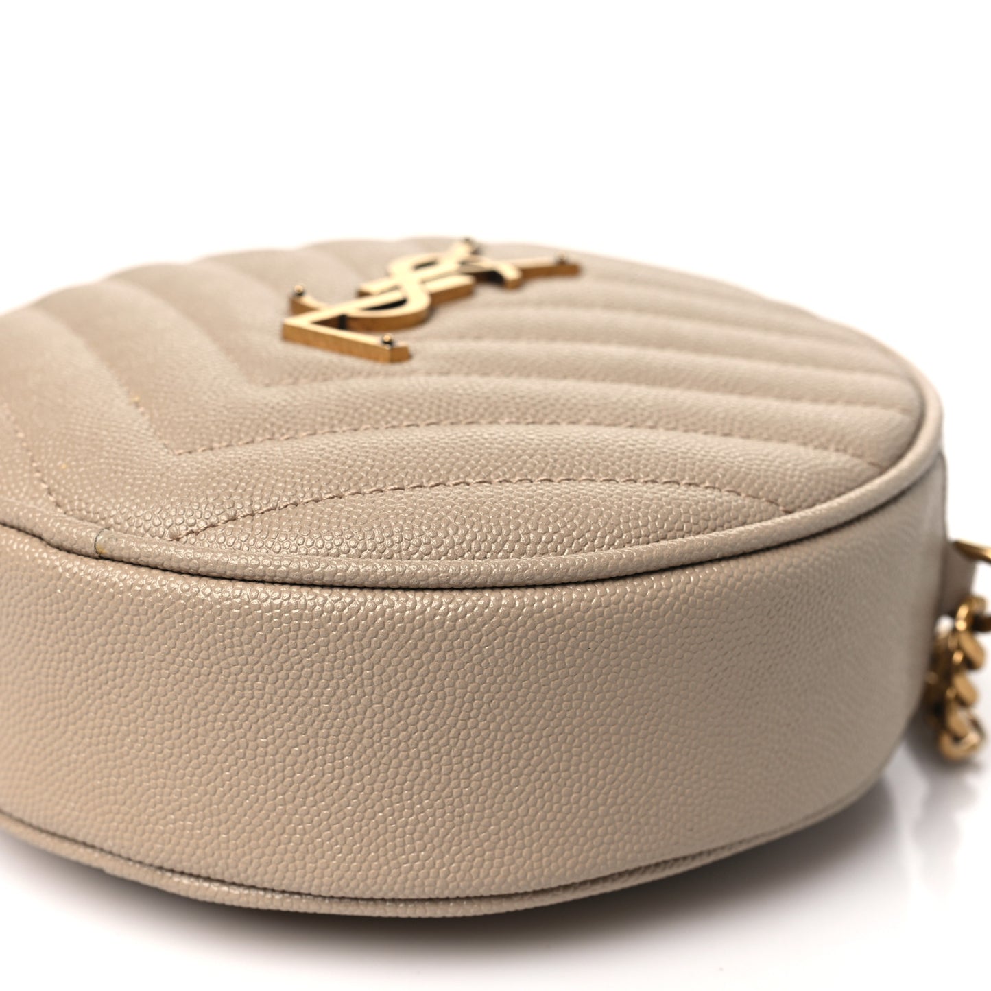 Grain De Poudre Matelasse Chevron Quilted Round Vinyle Camera Bag Dark Beige