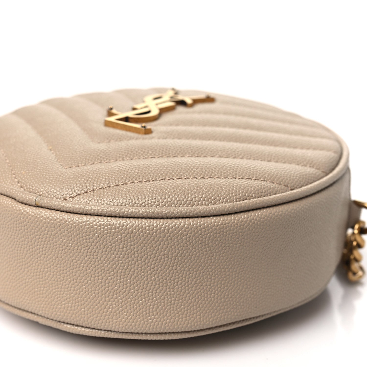 Saint Laurent Grain De Poudre Matelasse Chevron Quilted Round Vinyle Camera Bag Dark Beige 10 of 10