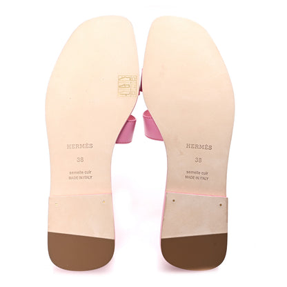 Hermes Box Calfskin Oran Sandals 38 Rose Boise 6 of 9