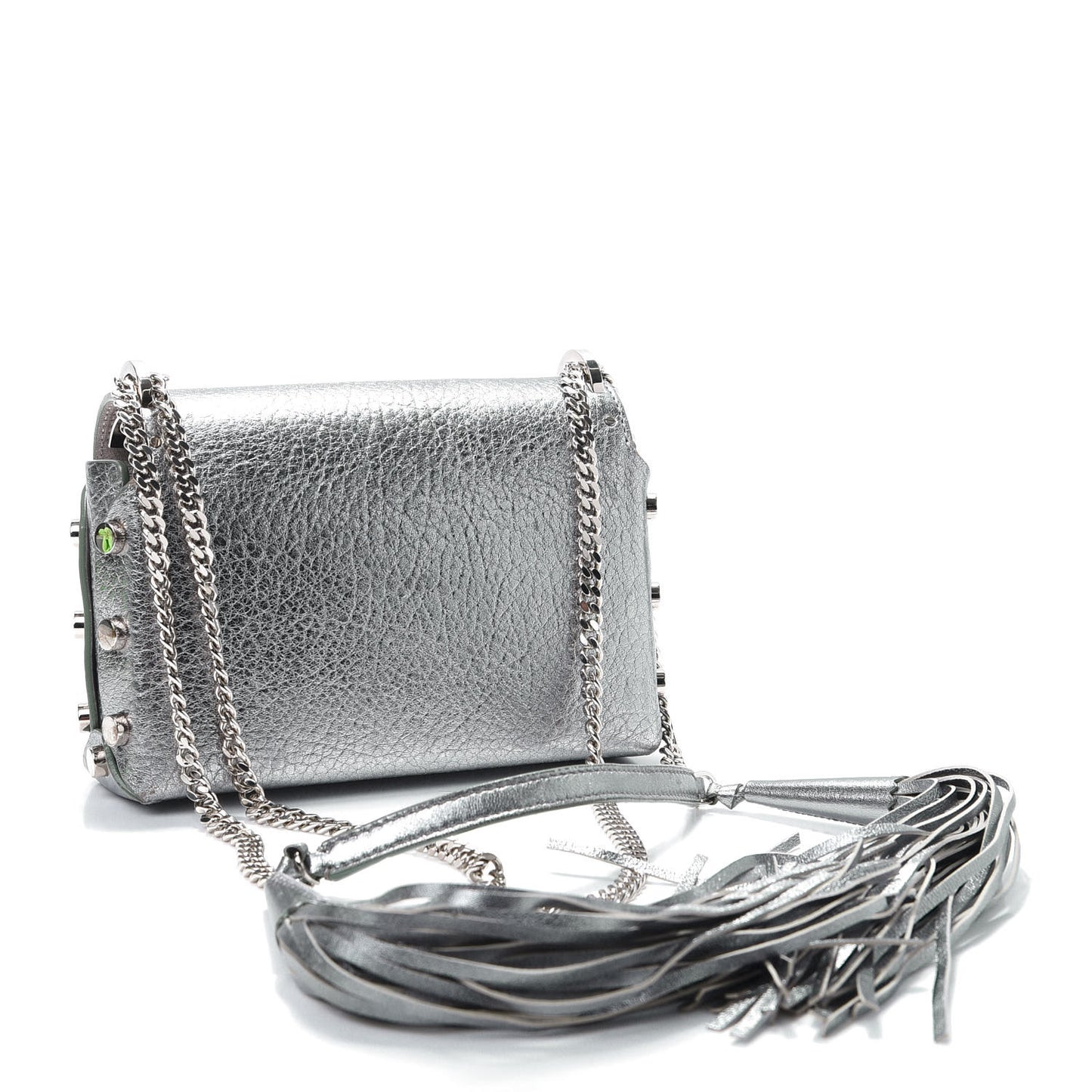 Metallic Grainy Calfskin Lockett Petite Shoulder Bag Platinum