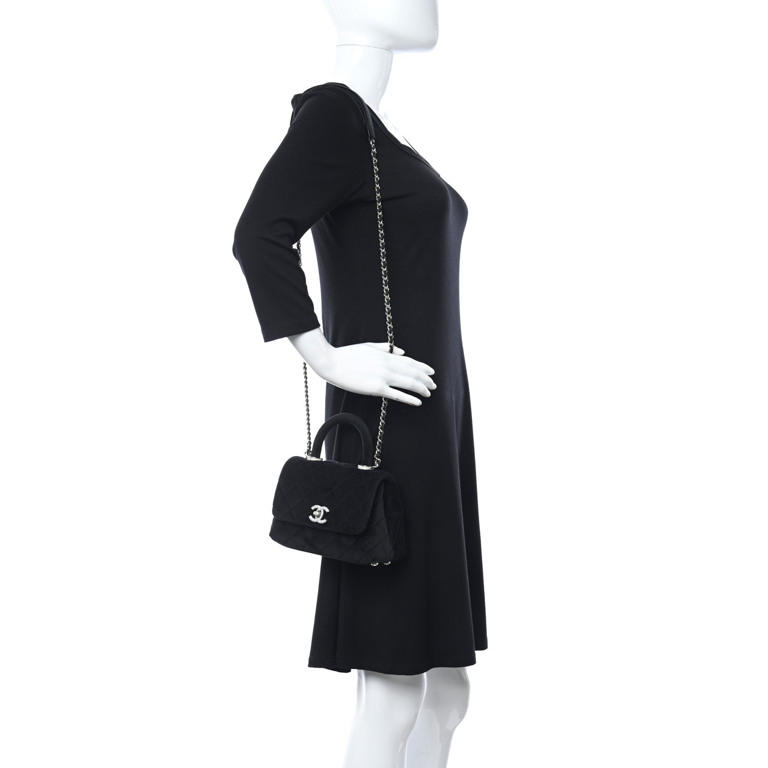 Chanel Velvet Crystal Quilted Extra Mini Coco Handle Flap Black 2 of 11