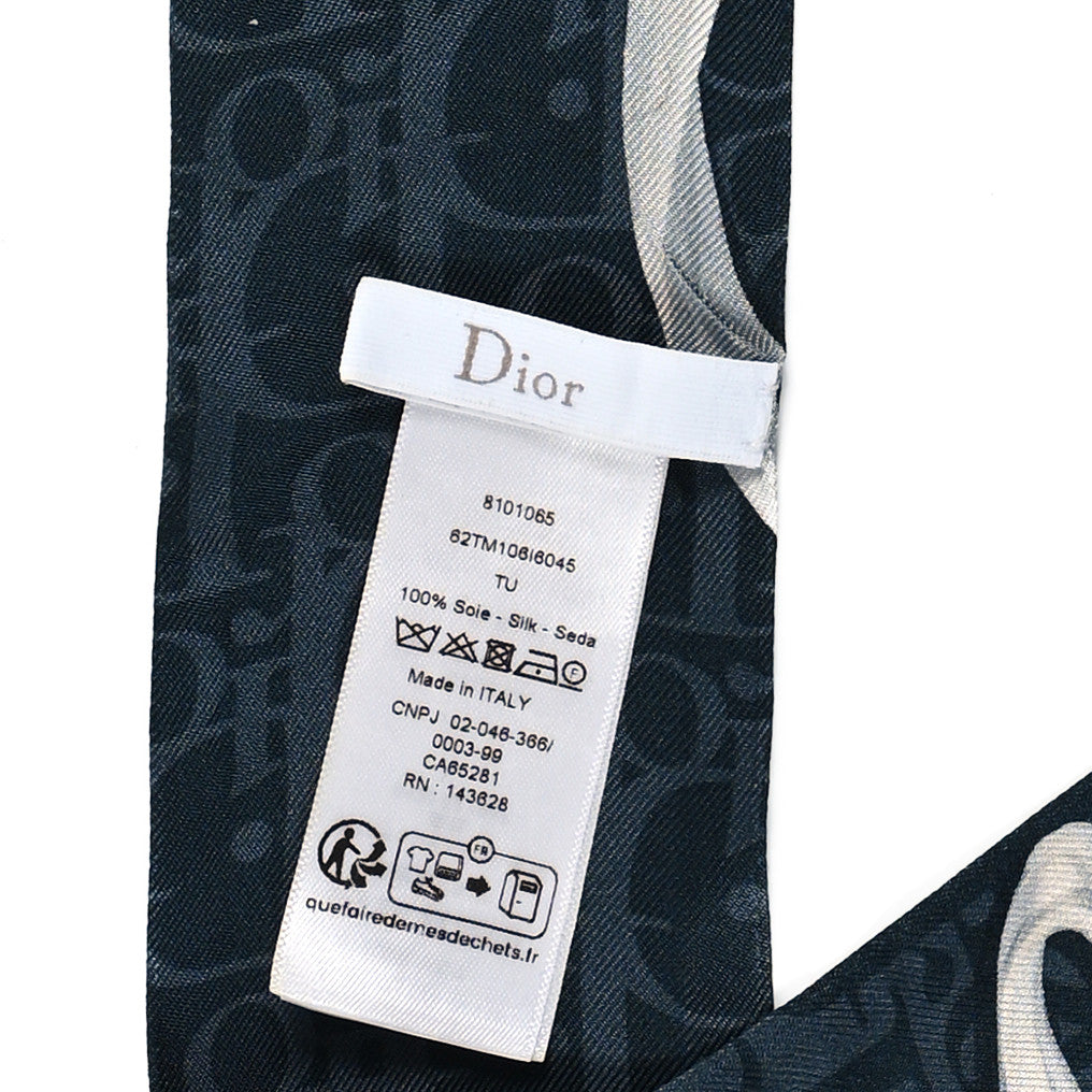 Christian Dior Silk Twill Medaillon Mitzah Scarf  Navy Blue White 3 of 3