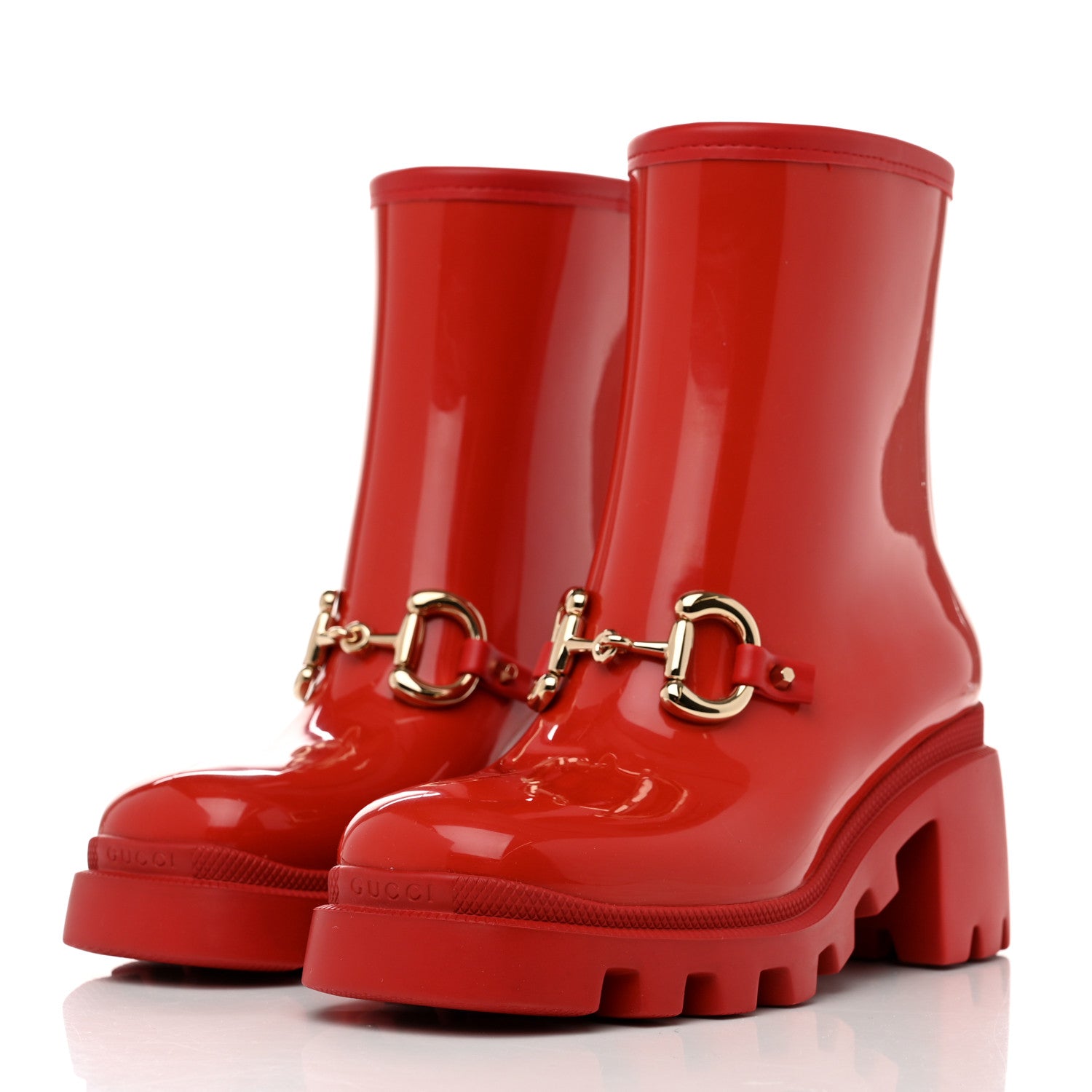 Gucci Rubber Womens Horsebit Ankle Boots 35 Maple Red 3 of 8