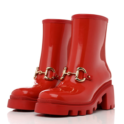 Gucci Rubber Womens Horsebit Ankle Boots 35 Maple Red 3 of 8