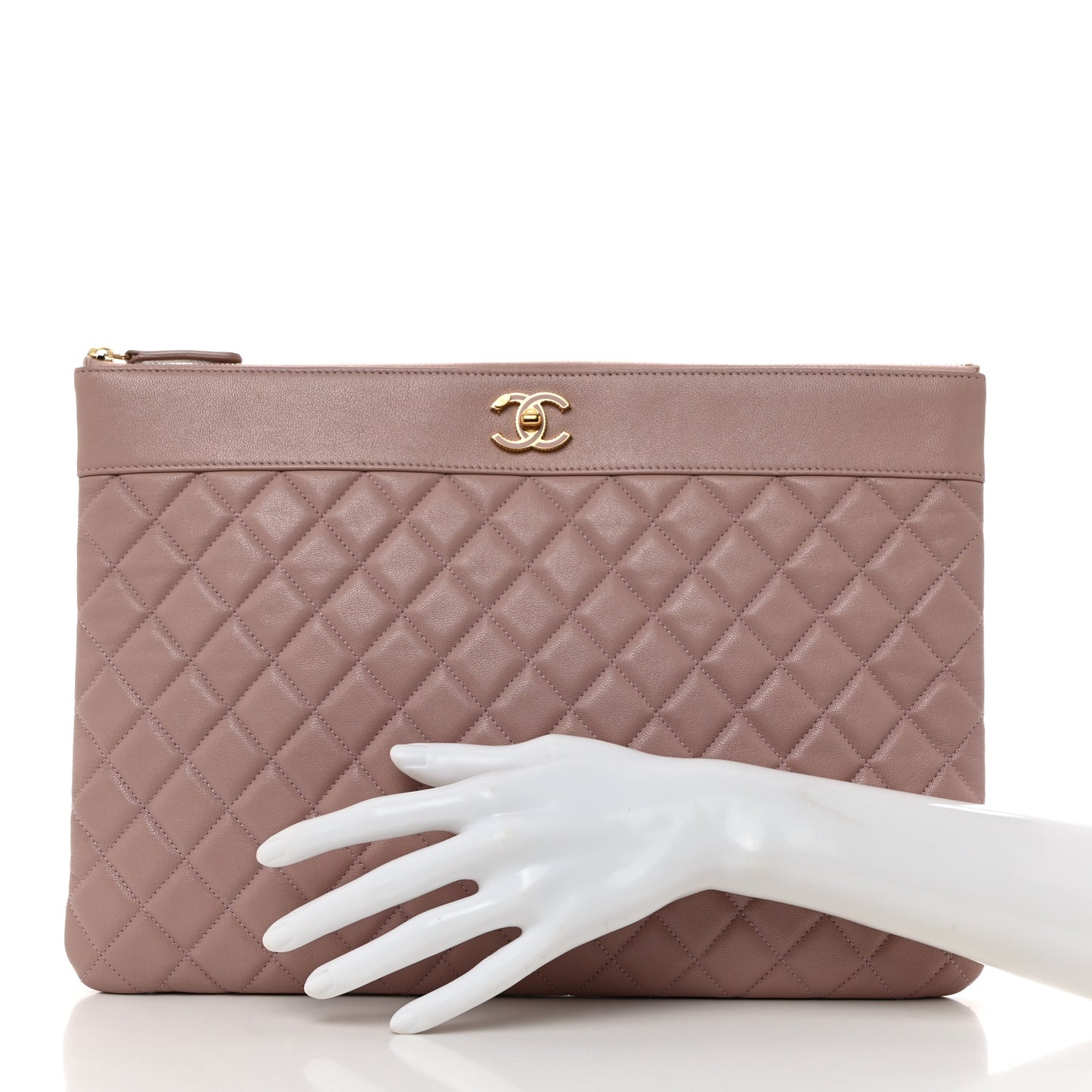 Sheepskin Quilted Large Vintage Mademoiselle Cosmetic Case Light Pink