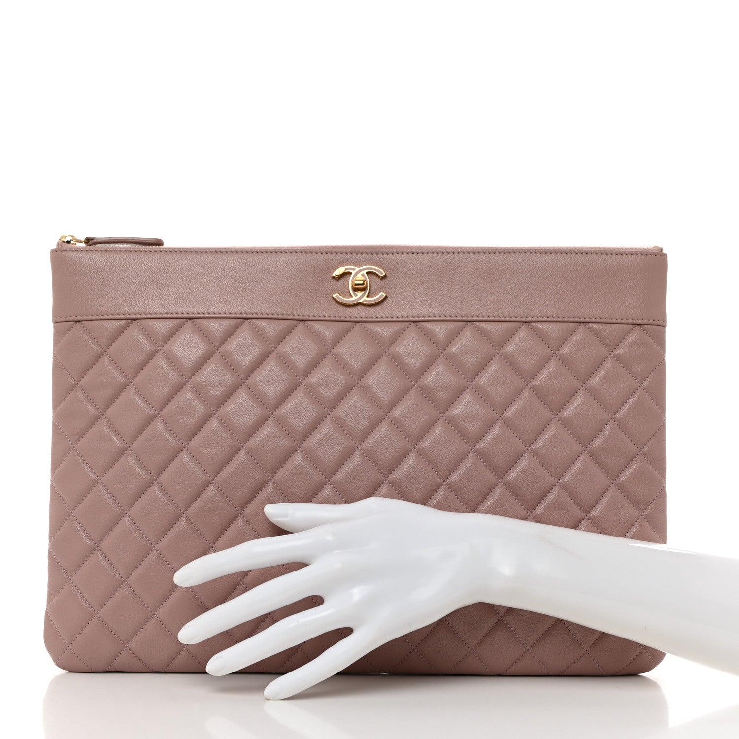 Chanel Sheepskin Quilted Large Vintage Mademoiselle Cosmetic Case Light Pink 2 of 8