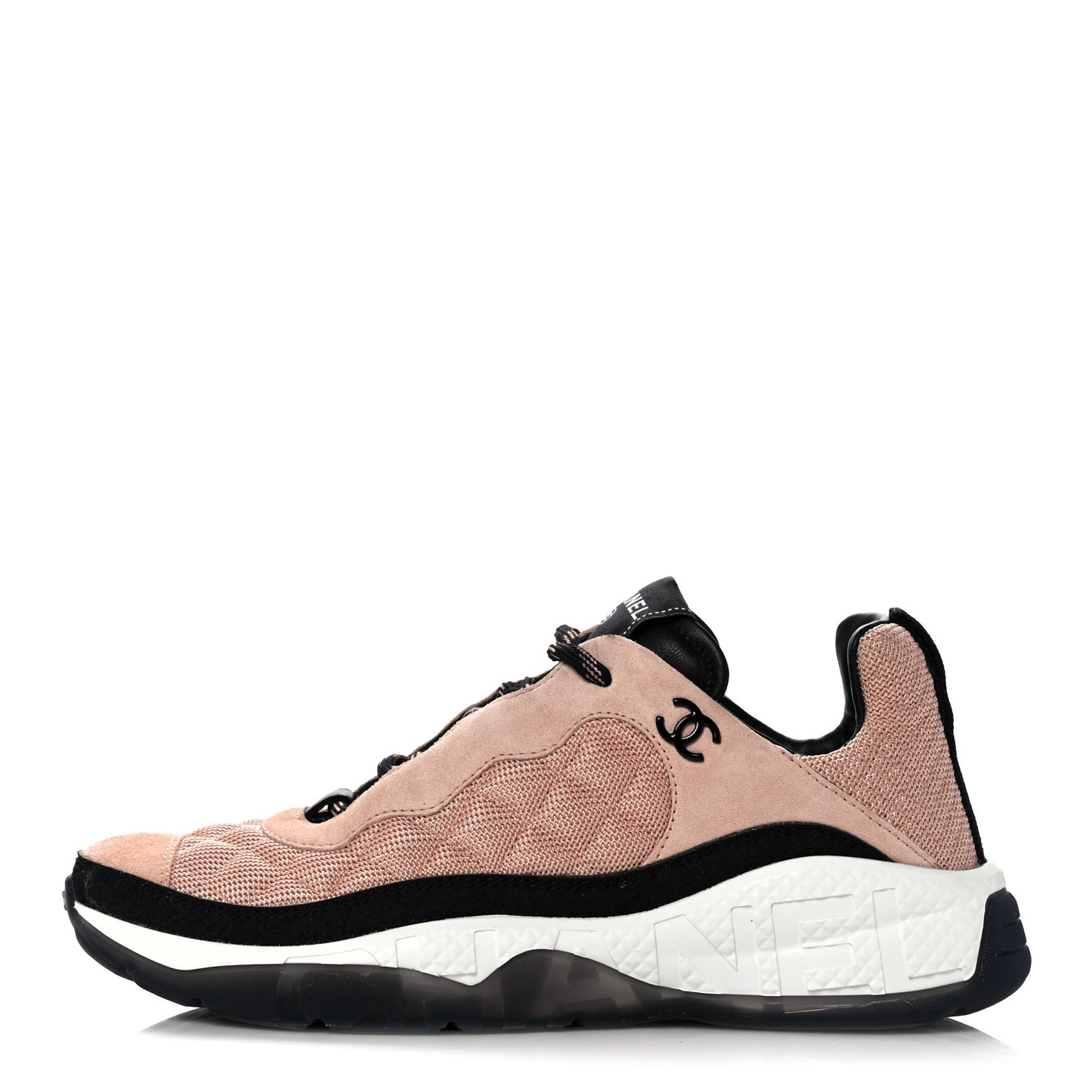 Mesh Suede Calfskin Quilted Sneakers 40 Pink Beige