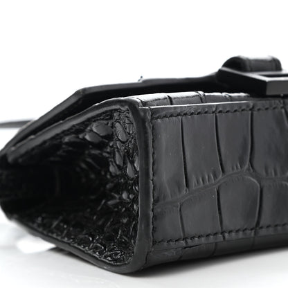 Balenciaga Shiny Calfskin Monochrome Crocodile Embossed Hourglass Top Handle Bag Mini Black 9 of 10