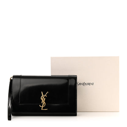 Saint Laurent Lambskin Patent Monogram Cassandre Clasp Flap Pouch Black 10 of 10