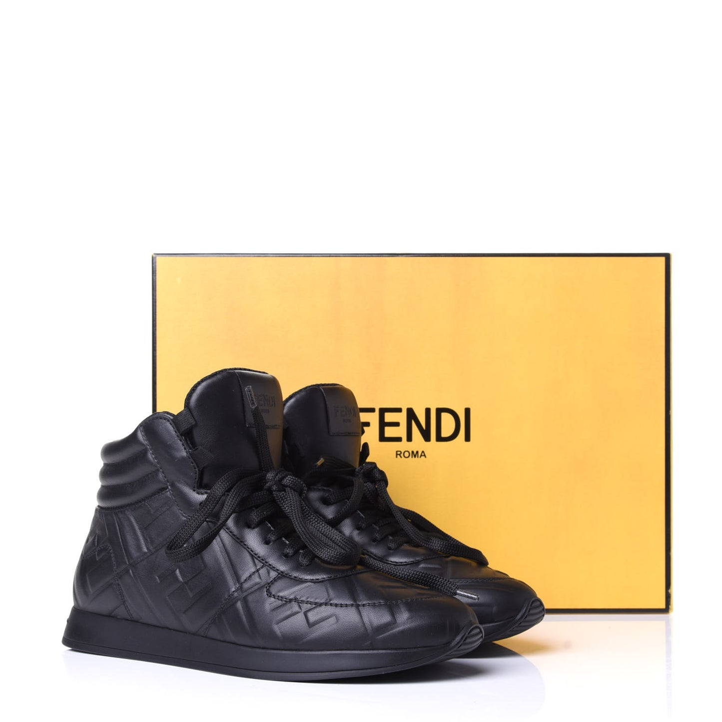 Nappa Macro FF Embossed High Top Sneakers 37 Black