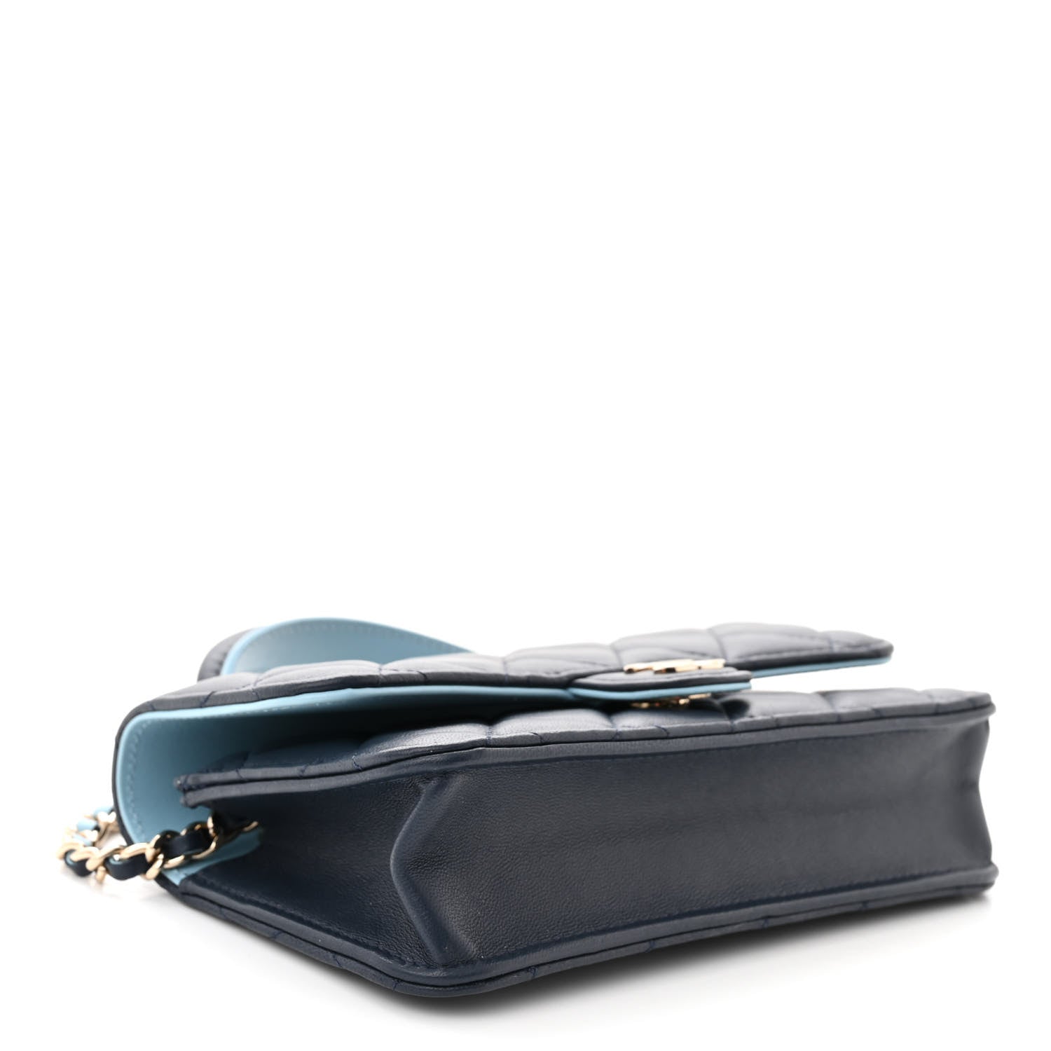 Chanel Lambskin Quilted Flap Phone Holder With Chain Dark Blue Light Blue 4 of 12