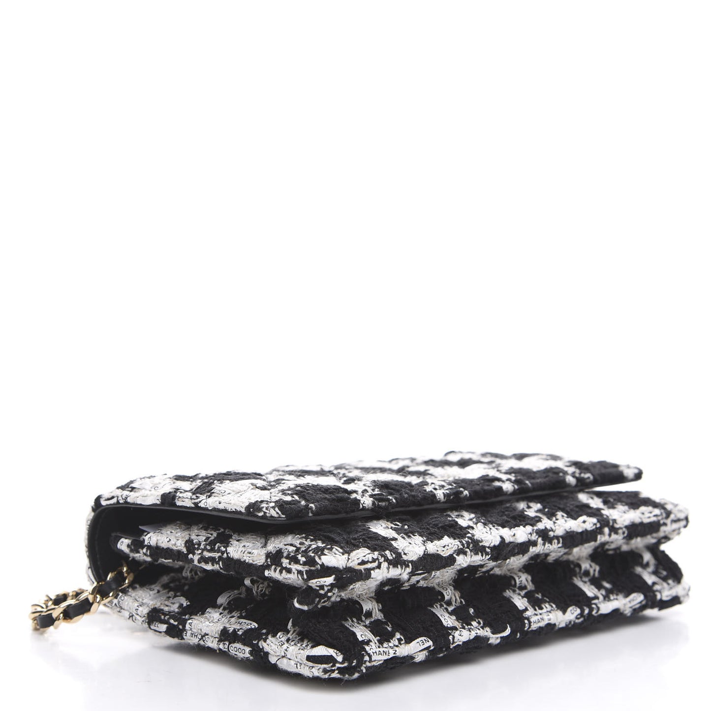 Tweed Quilted Wallet On Chain WOC Black Ecru White