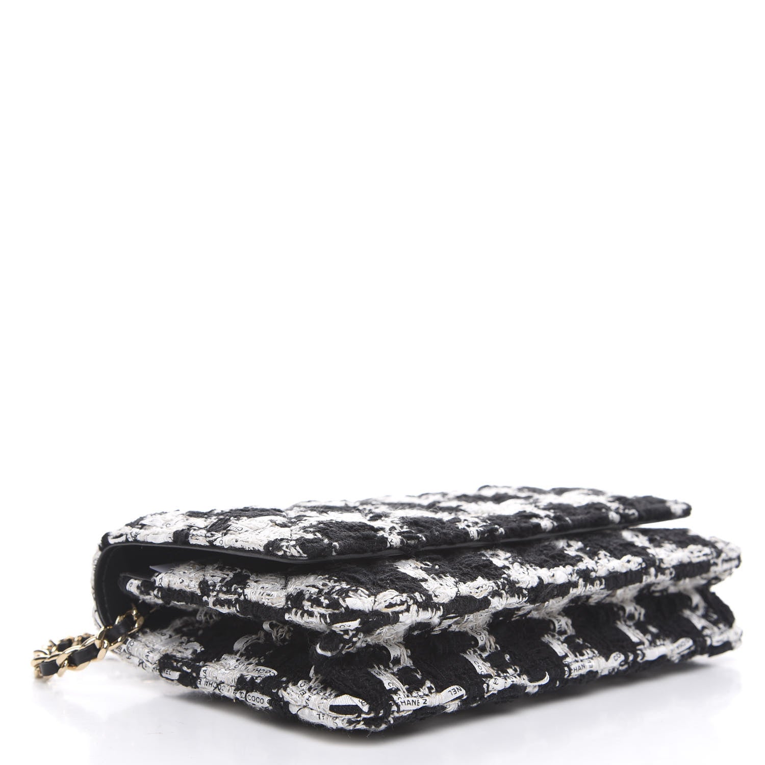 Chanel Tweed Quilted Wallet On Chain WOC Black Ecru White 3 of 10