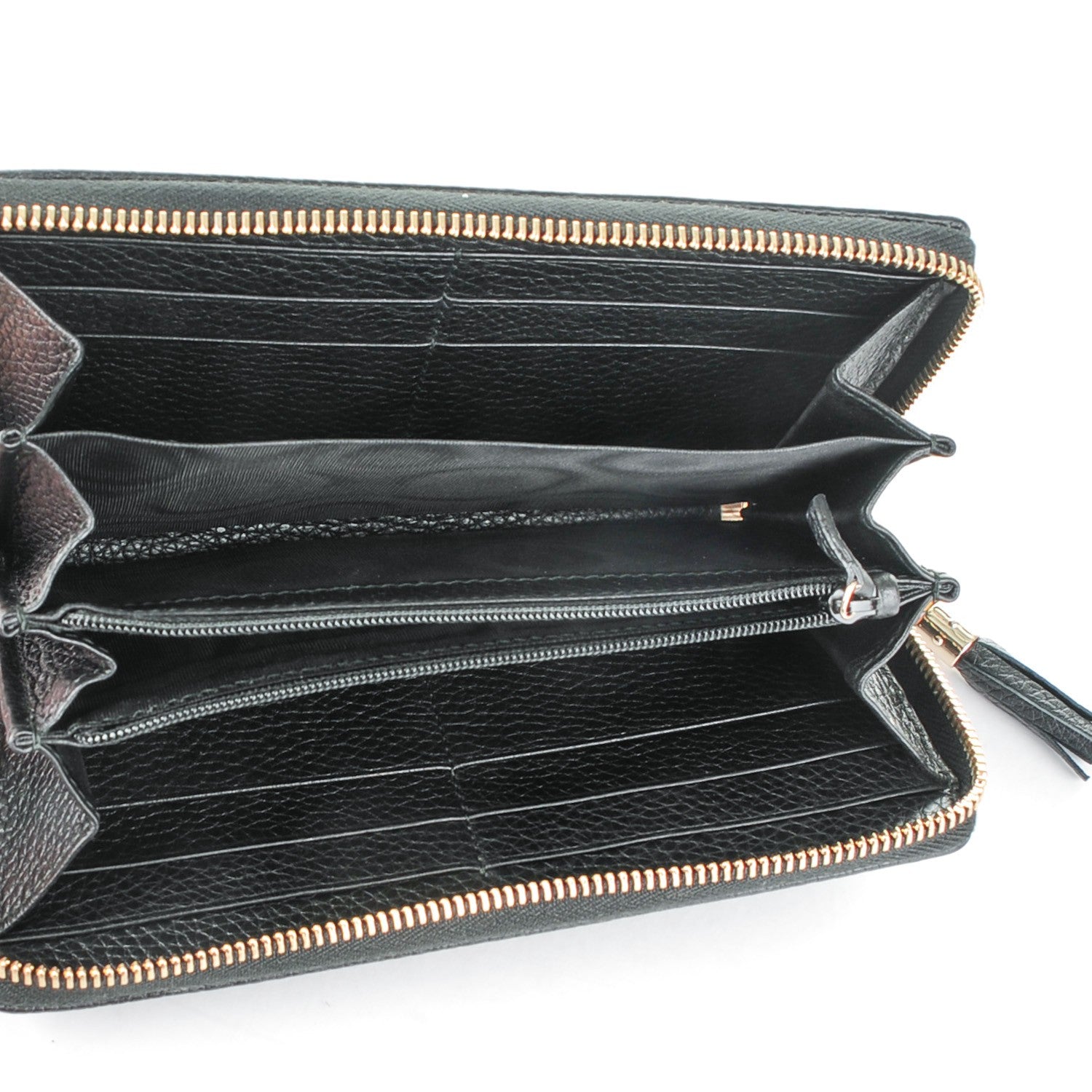 Gucci Pebbled Calfskin Bamboo Tassel Zip Around Wallet Black 5 of 7