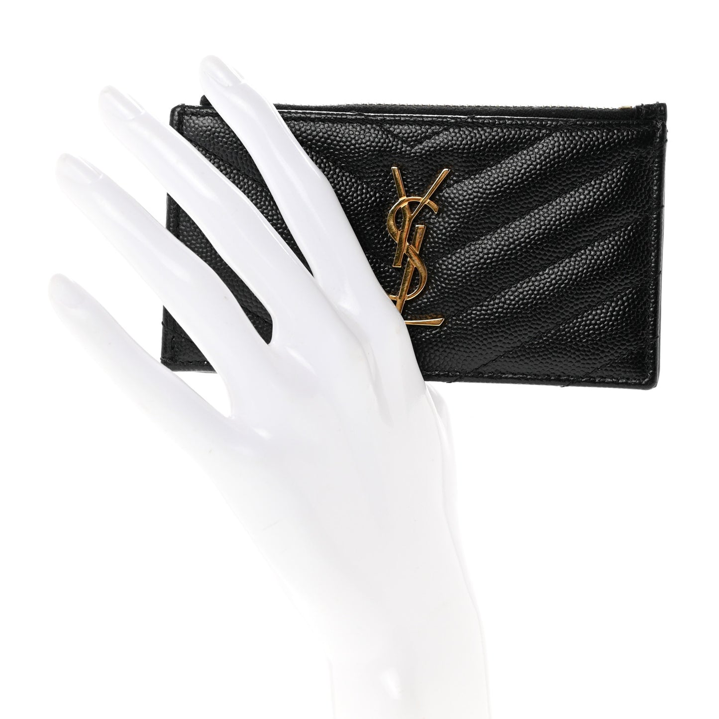 Grain De Poudre Matelasse Chevron Monogram Fragments Zippered Card Case Black