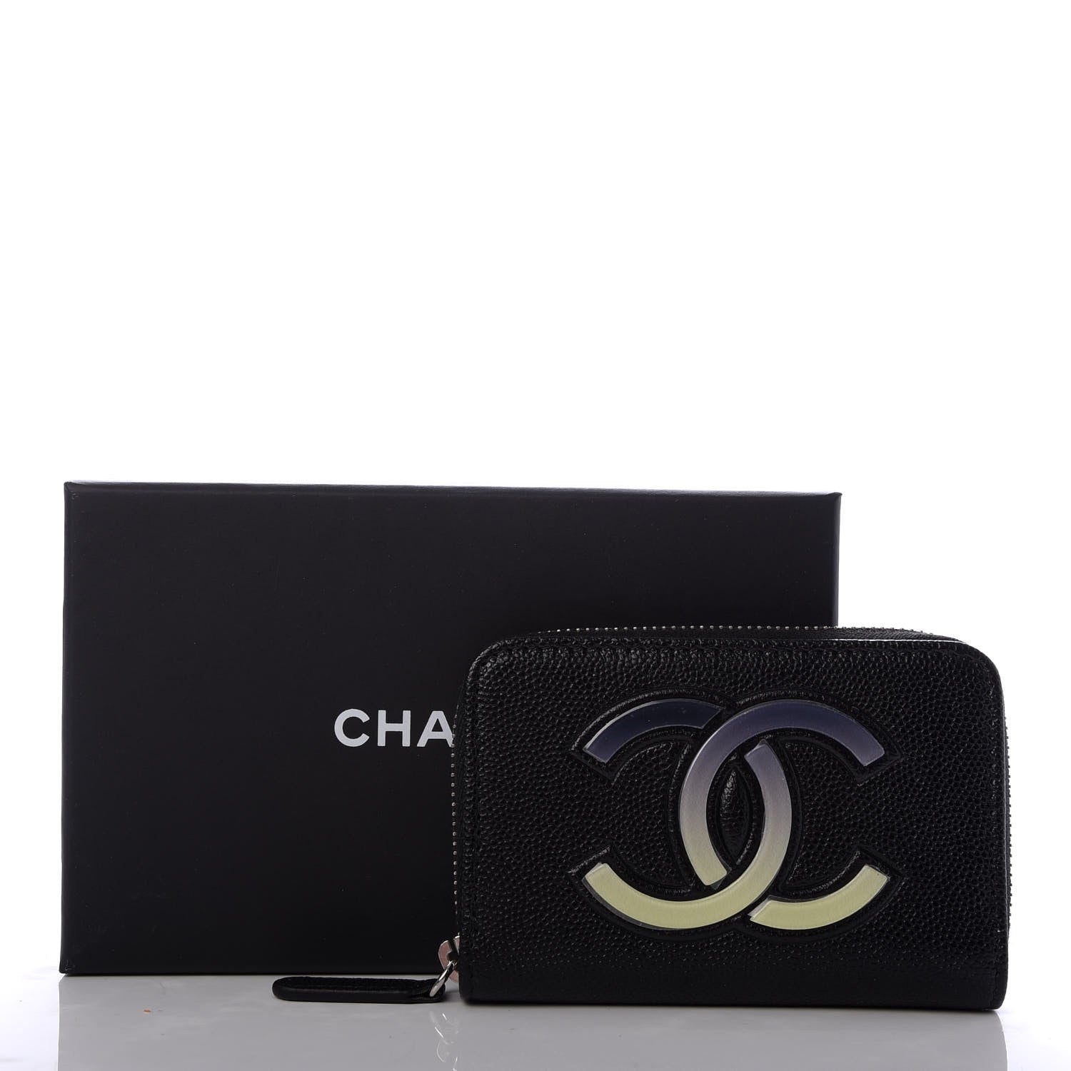 Chanel Caviar CC Small Zip Around Coin Purse Black Blue Green 8 of 8