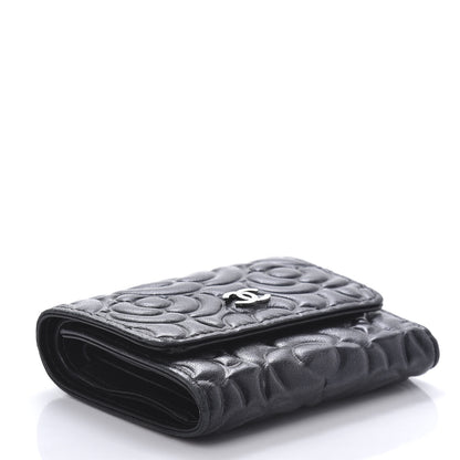 Chanel Goatskin Camellia Embossed Compact Wallet Black 4 of 10