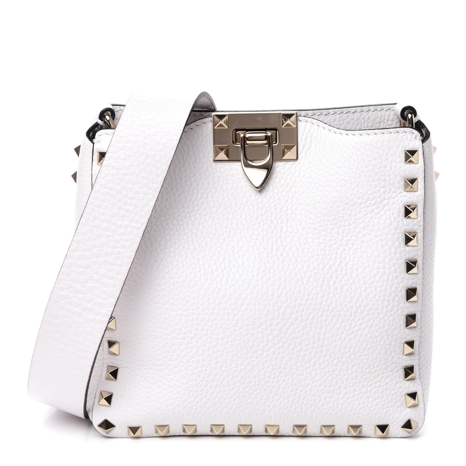 Valentino Garavani Pebbled Calfskin Mini Rockstud Flip-Lock Messenger Bag Optic White 1 of 9