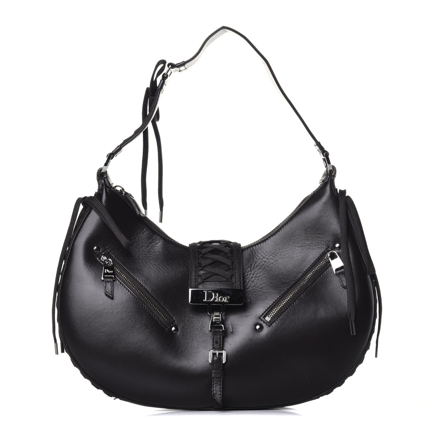 Calfskin Admit It Lace Up Hobo Black