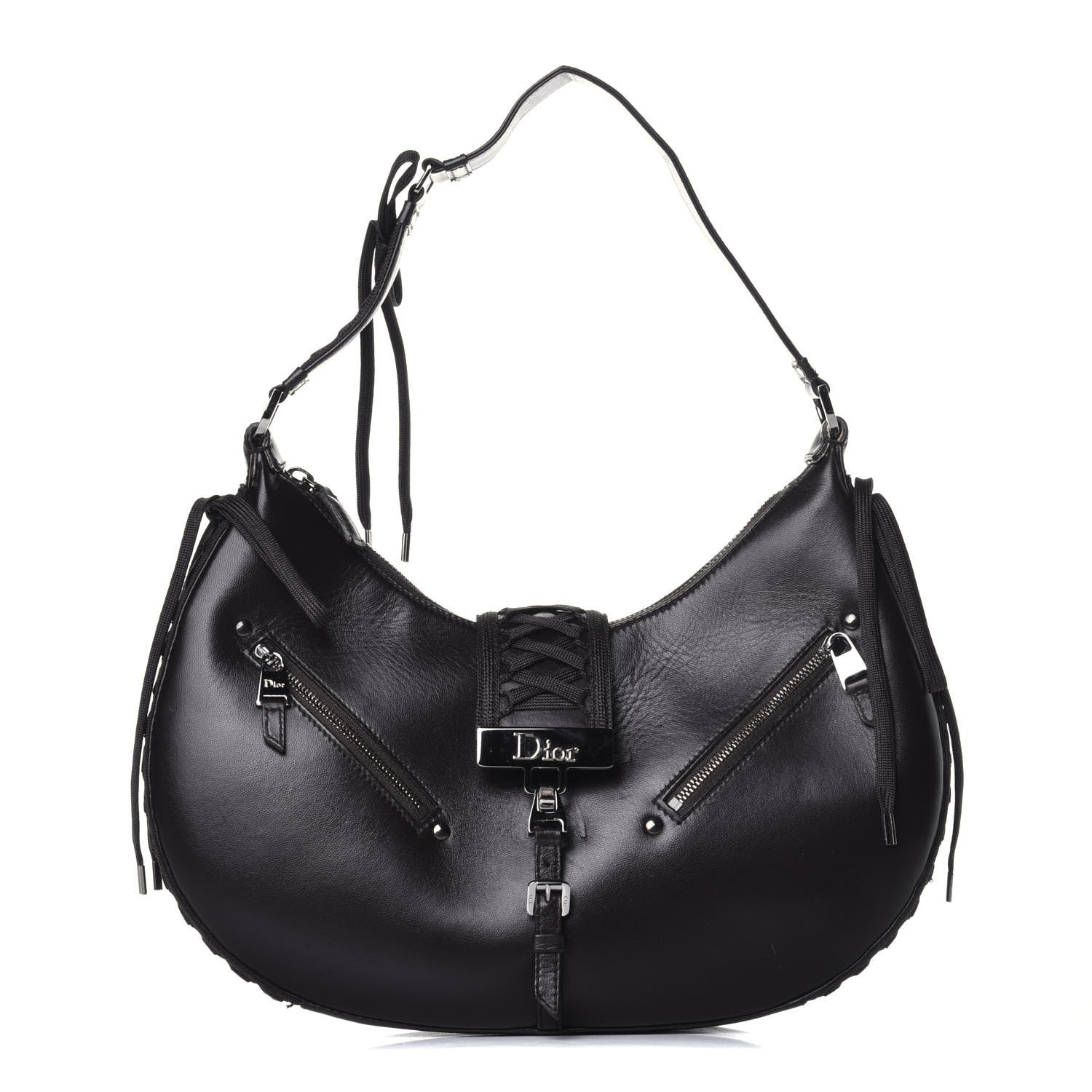 Christian Dior Calfskin Admit It Lace Up Hobo Black 1 of 8