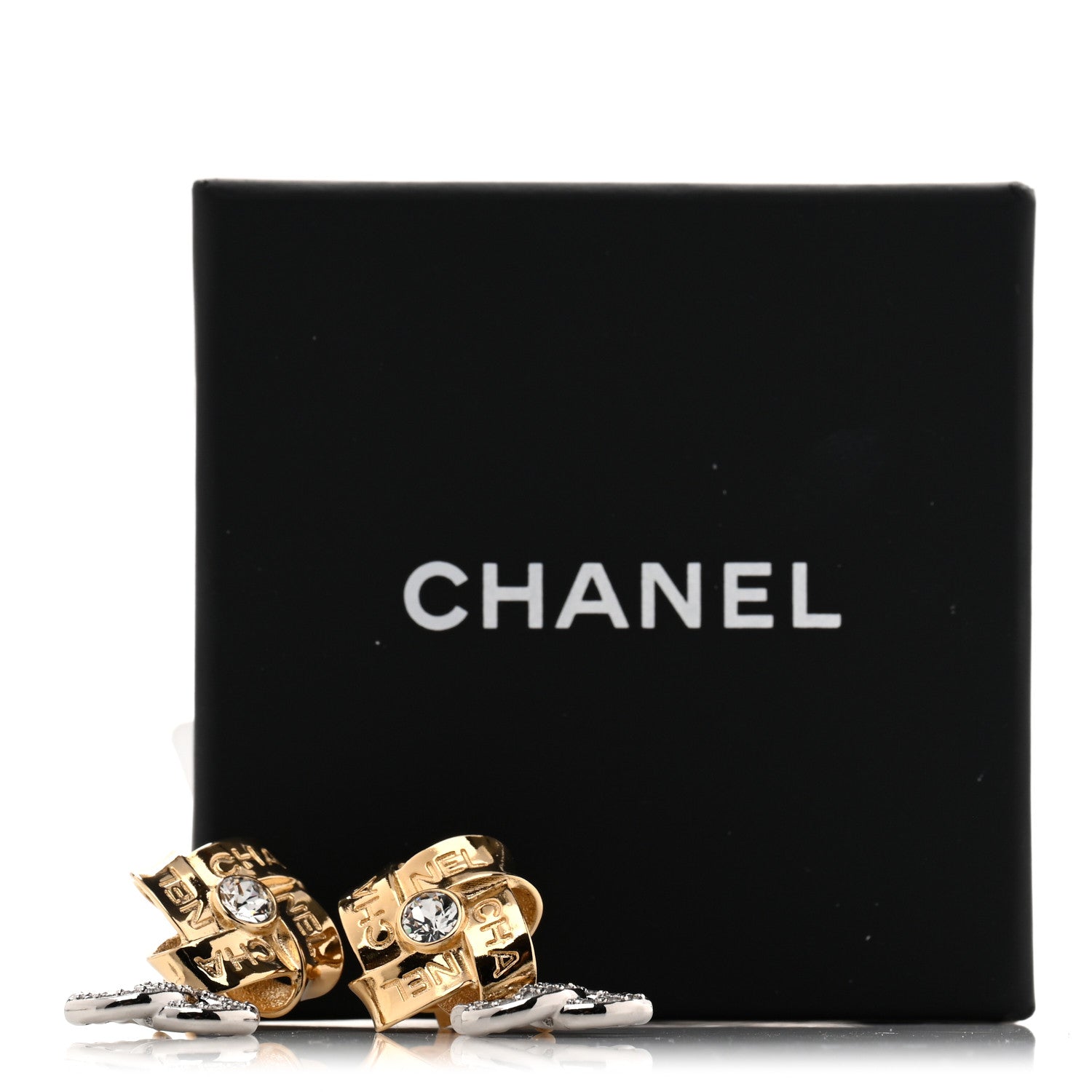 Chanel Crystal CC Drop Earrings Gold Silver 5 of 5