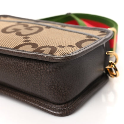 Gucci Monogram Jumbo GG Textured Dollar Calfskin Web Mini Crossbody Bag Camel Ebony New Acero 10 of 10