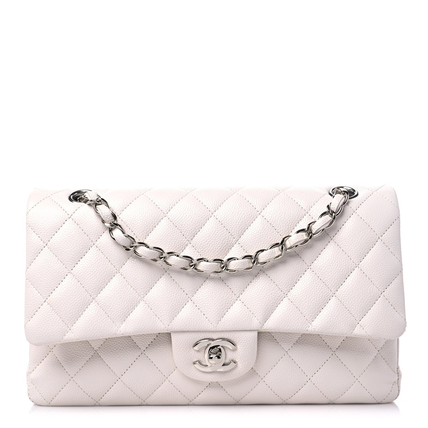 Caviar Quilted Medium Double Flap White