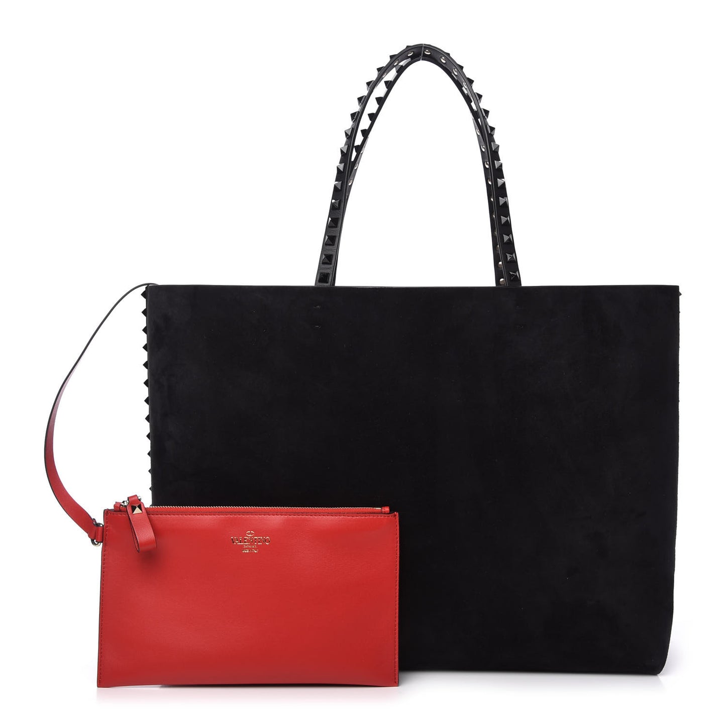Suede Calfskin Rockstud Tote Black